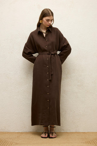 Linen Dress Dark Brown