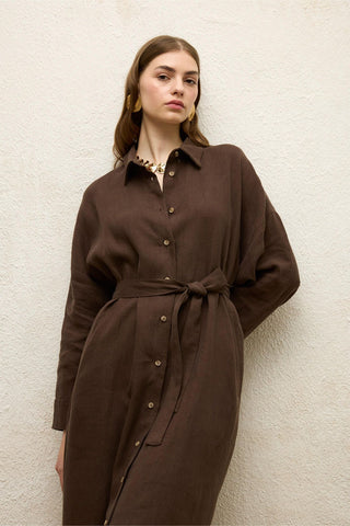 Linen Dress Dark Brown