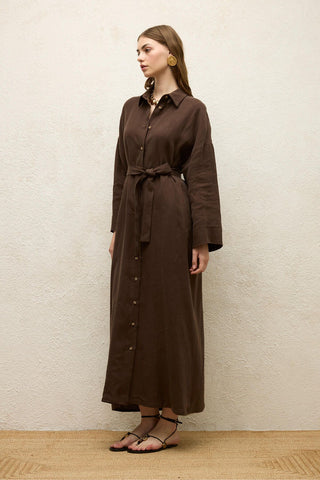 Linen Dress Dark Brown