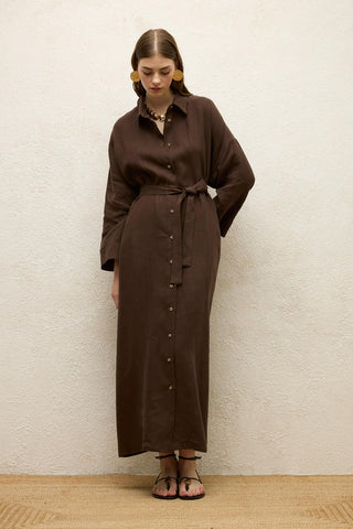 Linen Dress Dark Brown