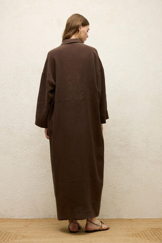 Linen Dress Dark Brown