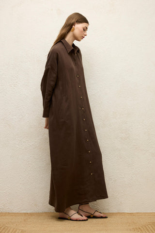 Linen Dress Dark Brown