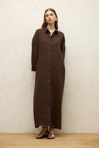 Linen Dress Dark Brown