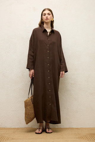 Linen Dress Dark Brown