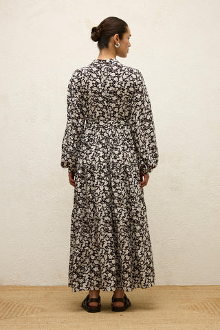 Layered Patterned Viscose Dress Poppy Dark Brown