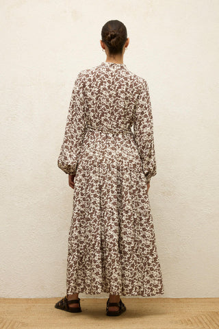 Layered Patterned Viscose Dress Dusty Brown