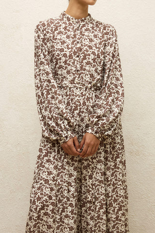 Layered Patterned Viscose Dress Poppy Dusty Brown