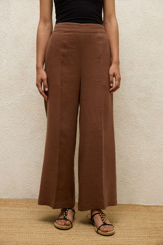 Straight Linen Trousers Brown