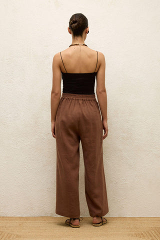 Straight Linen Trousers Brown