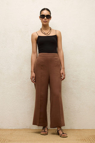 Straight Linen Trousers Brown