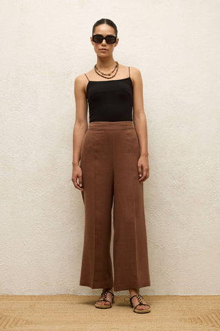 Straight Linen Trousers Brown