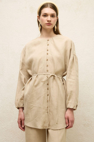 Linen Balloon Sleeve Shirt Natural