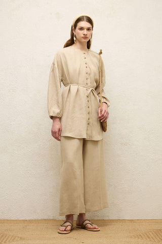 Linen Balloon Sleeve Shirt Natural