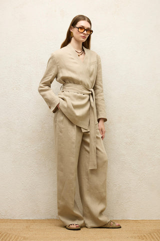 Keten Sarma Blazer Ceket Kum