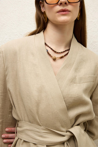 Keten Sarma Blazer Ceket Kum