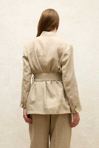 Linen Wrap Blazer Jacket Sand