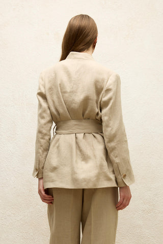 Keten Sarma Blazer Ceket Kum