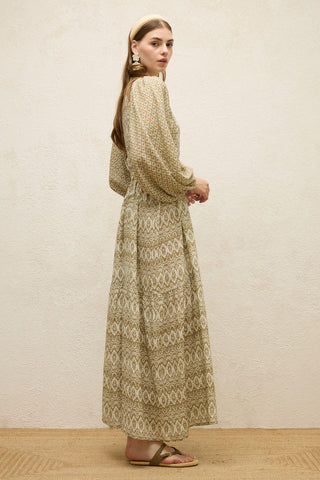 Viscose Balloon Sleeve Dress Sage Green