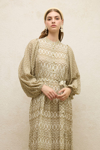 Viscose Balloon Sleeve Dress Sage Green