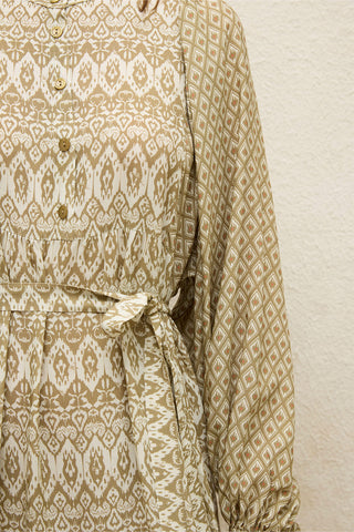 Viscose Balloon Sleeve Dress Sage Green