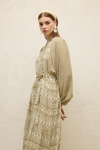 Viscose Balloon Sleeve Dress Sage Green