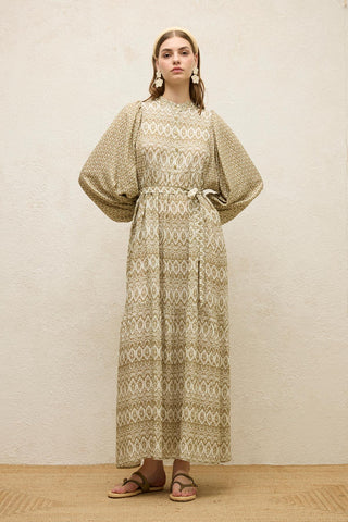 Viscose Balloon Sleeve Dress Sage Green