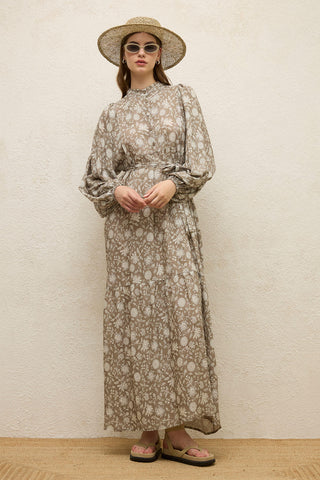 Viscose Balloon Sleeve Dress Ethnic Mink