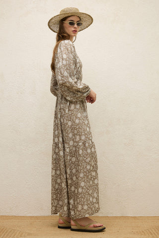 Viscose Balloon Sleeve Dress Ethnic Mink