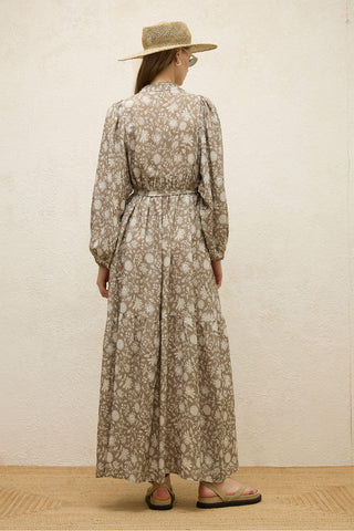 Viscose Balloon Sleeve Dress Ethnic Mink