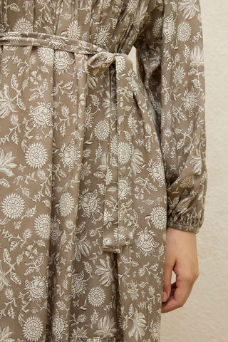 Viscose Balloon Sleeve Dress Ethnic Mink