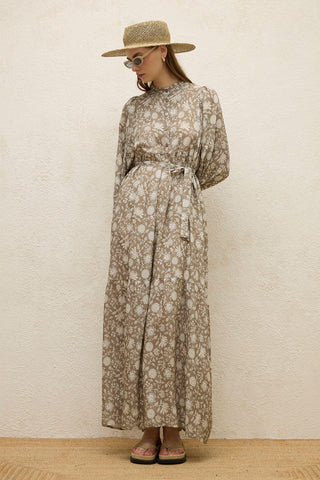 Viscose Balloon Sleeve Dress Ethnic Mink