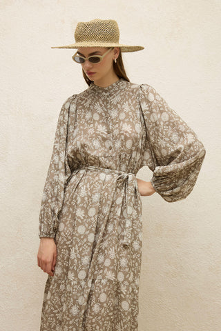 Viscose Balloon Sleeve Dress Ethnic Mink