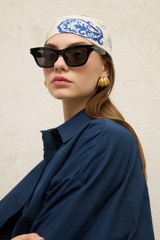 Patterned Cotton Scarf Blue Paisley