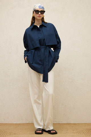 Belted Trench Shirt Navy Blue