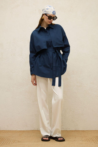 Belted Trench Shirt Navy Blue