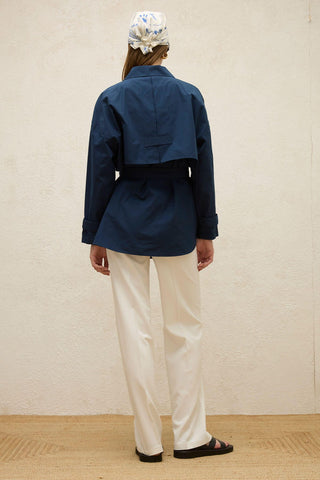 Belted Trench Shirt Navy Blue