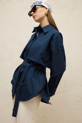 Belted Trench Shirt Navy Blue