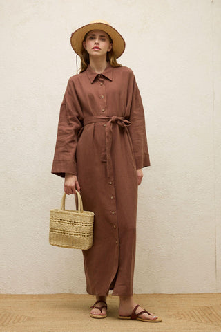 Linen Dress Bark Brown