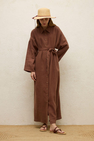 Linen Dress Bark Brown