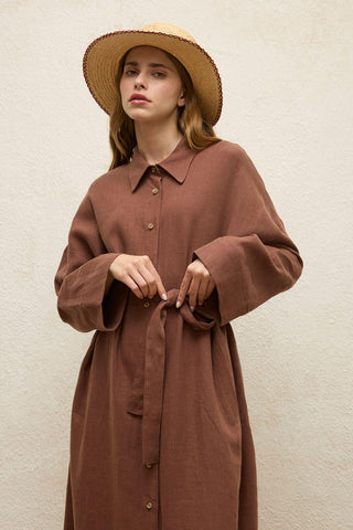 Linen Dress Bark Brown