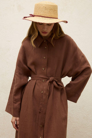 Linen Dress Bark Brown