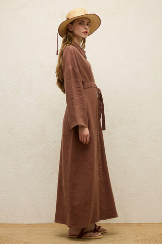 Linen Dress Bark Brown