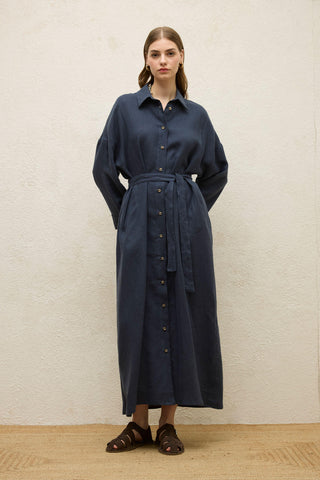 Linen Dress Navy Blue