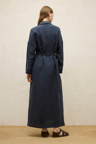 Linen Dress Navy Blue