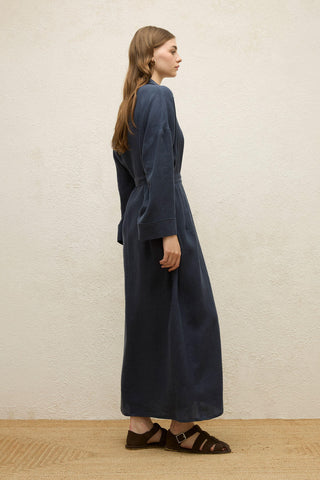 Linen Dress Navy Blue