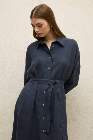 Linen Dress Navy Blue