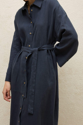 Linen Dress Navy Blue