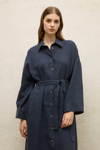 Linen Dress Navy Blue