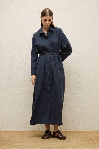 Linen Dress Navy Blue