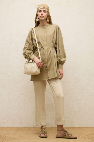 Belted Linen-Blend Tunic Desert Sand